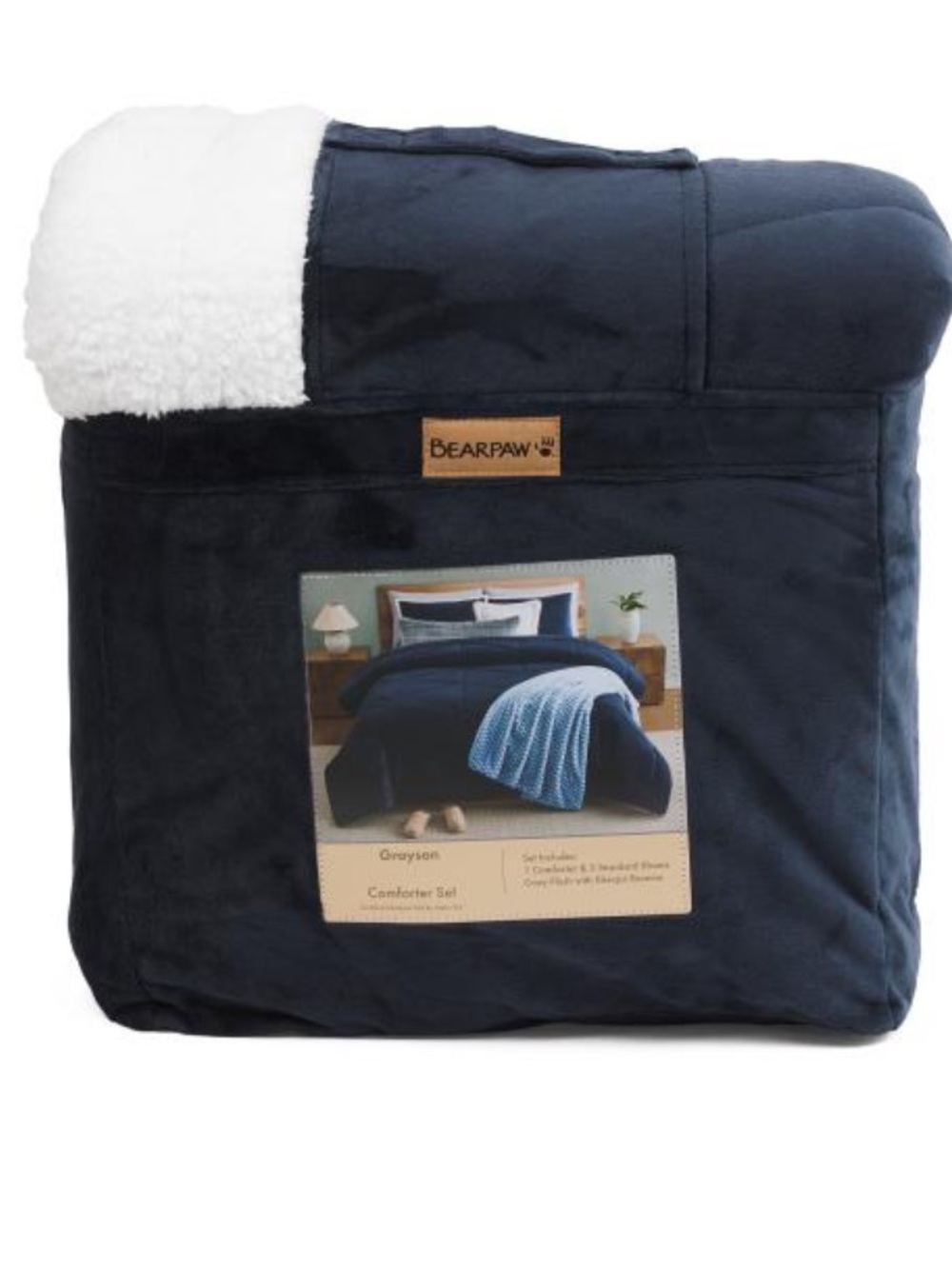 BearPaw Navy and White Sherpa Comforter